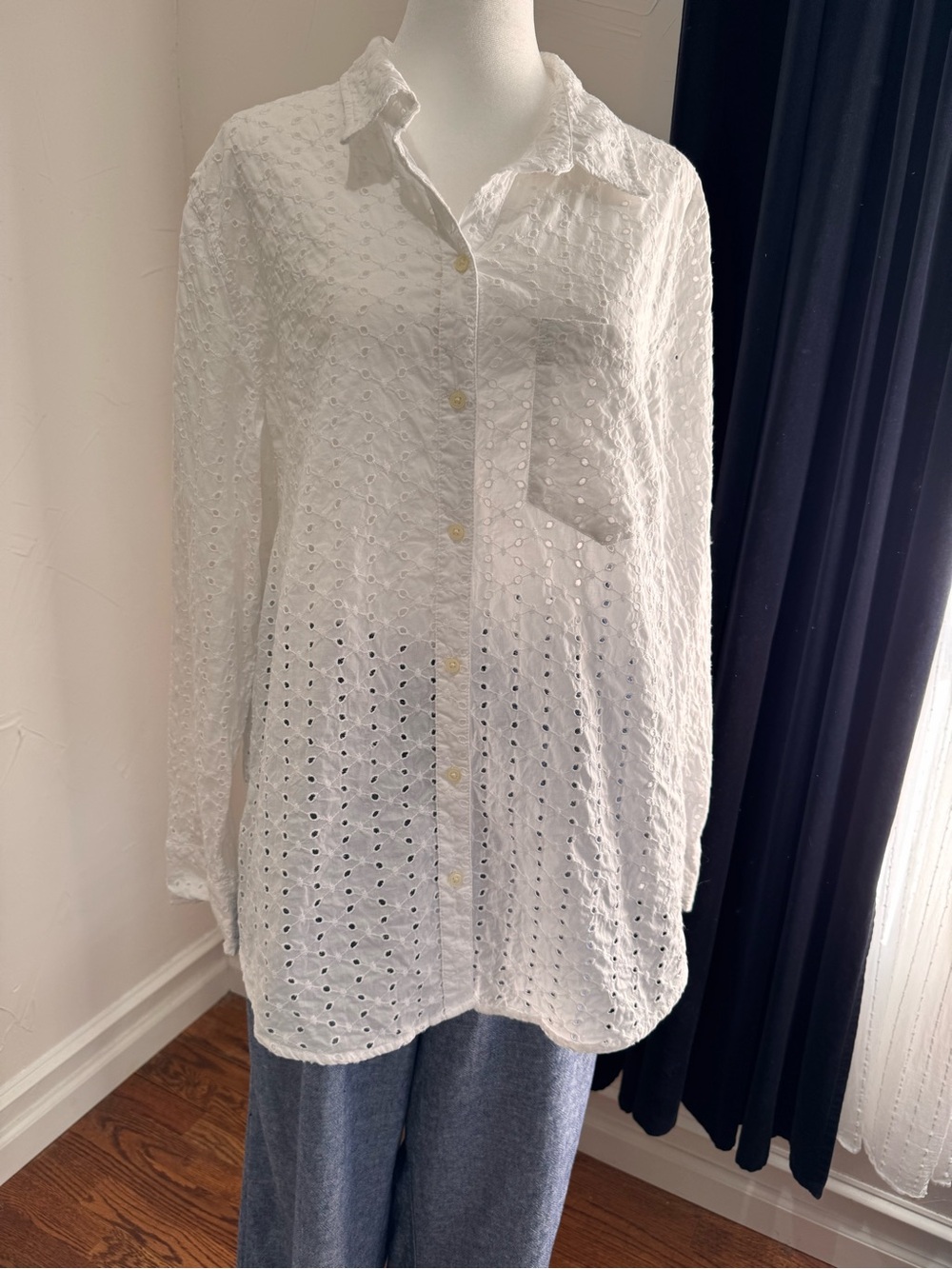 GAP White Eyelet Button-Down Shirt
